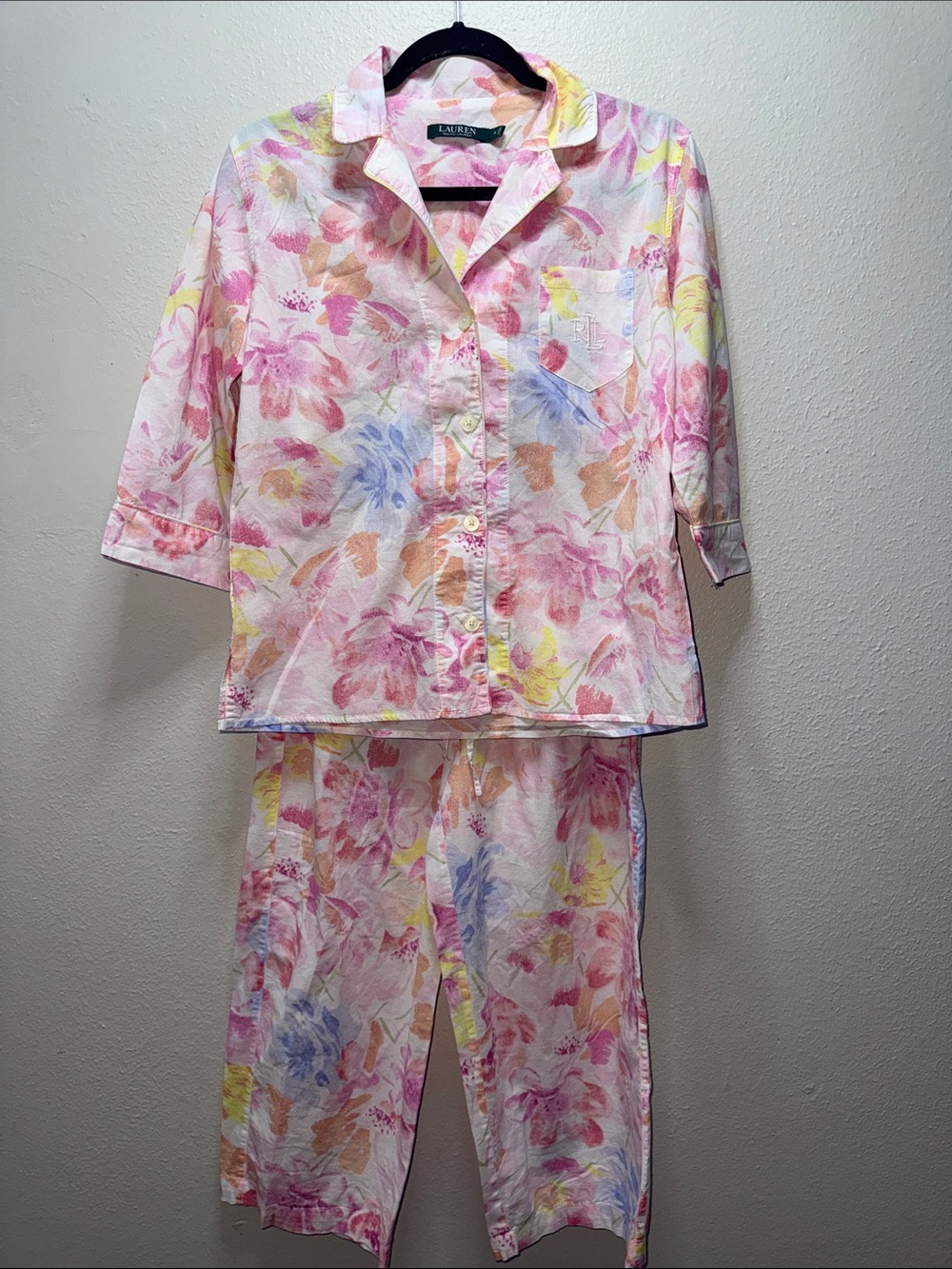 Lauren Ralph Lauren Pastel Floral Cotton Pajama Set - Pink, Yellow, Blue